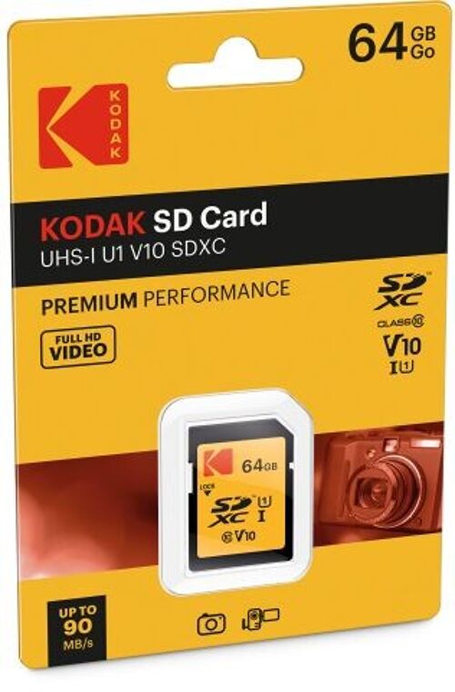 Carte SD 64 Go UHS-I U1 V10 SDHC/XC - Vitesse de Lecture 85MB/s Max - Vitesse d'Écriture 25MB/s Max - Stockage de Vidéos Full HD et de Photos Haute Définition - SD Card