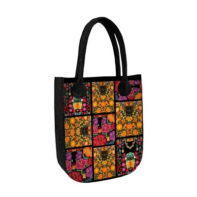 Frida Flowers Shoulder Bag In Felt City Anthracite Line Bertoni