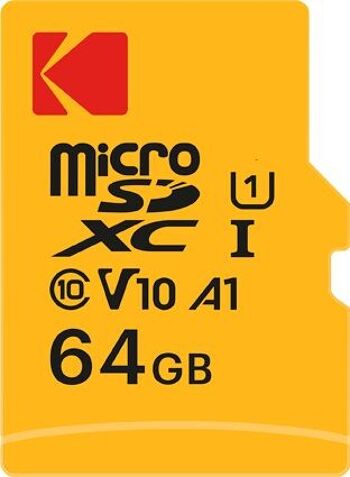Kodak - Carte Micro SD 64 Go UHS-I U1 V10 A1 microSDHC/XC - Carte Mémoire Micro SD - Vitesse de Lecture 85MB/s Max - Vitesse d'Écriture 25MB/s Max - Stockage Supplémentaire pour Smartphone/Tablette 1