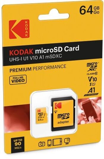 Kodak - Carte Micro SD 64 Go UHS-I U1 V10 A1 microSDHC/XC - Carte Mémoire Micro SD - Vitesse de Lecture 85MB/s Max - Vitesse d'Écriture 25MB/s Max - Stockage Supplémentaire pour Smartphone/Tablette 2