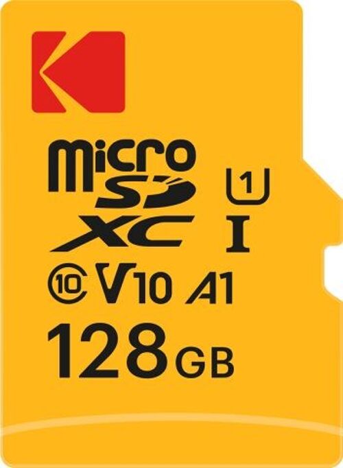 Kodak - Carte Micro SD 128 Go UHS-I U1 V10 A1 microSDHC/XC - Carte Mémoire Micro SD - Vitesse de Lecture 85MB/s Max - Vitesse d'Écriture 25MB/s Max - Stockage Supplémentaire pour Smartphone/Tablette