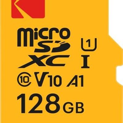 Kodak - Scheda Micro SD UHS-I U1 V10 A1 microSDHC/XC da 128 GB - Scheda di memoria Micro SD - Velocità di lettura massima 85 MB/s - Velocità di scrittura massima 25 MB/s - Spazio di archiviazione aggiuntivo per smartphone/tablet