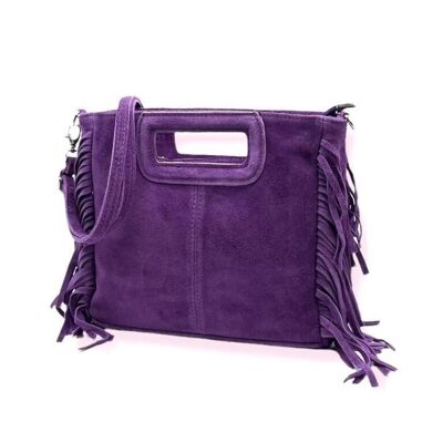 Split Leather Shoulder Bag with Decorative Fringes