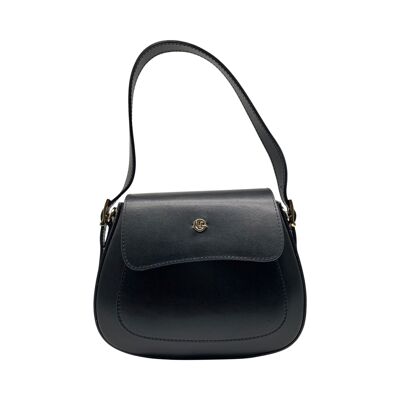 ANNALISA BLACK SMOOTH LEATHER SHOULDER BAG