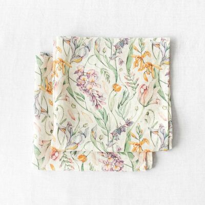 Lot de 2 serviettes en lin imprimé fleuri