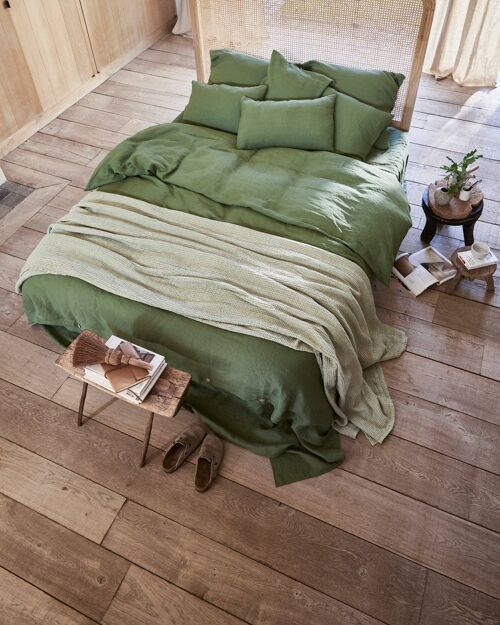 Forest green linen duvet cover