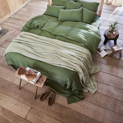 Forest green linen duvet cover