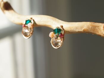 Boucles d'oreilles Champagne, Green Stud, 14 Gold-filled, Wirewrapped avec une touche d'opale rose et de grenat rhodolite, cadeau pour fille 4