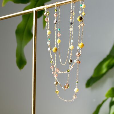 Collier long en pierres précieuses jaunes remplies d’or 14 carats, collier long transformable en bracelet empilable, bijoux interchangeables