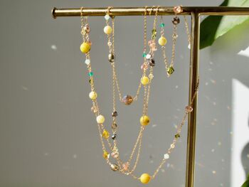 Collier long en pierres précieuses jaunes remplies d’or 14 carats, collier long transformable en bracelet empilable, bijoux interchangeables 4