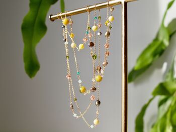 Collier long en pierres précieuses jaunes remplies d’or 14 carats, collier long transformable en bracelet empilable, bijoux interchangeables 6
