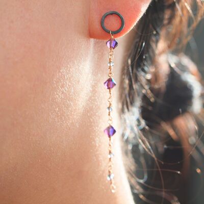 Purple Earrings, Black Silver Dangle, interchangeable long earrings, stud dangle