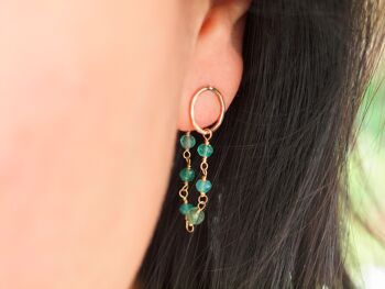 Boucles d’oreilles longues émeraude, boucles d’oreilles interchangeables en quartz vert, bijoux verts, boucles d’oreilles en or jaune 14K, pierre précieuse 2