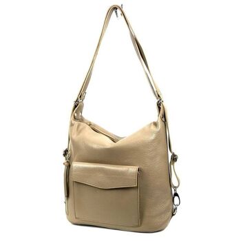 Grand sac-sac à dos en cuir pour femme avec poche avant et arrière 10