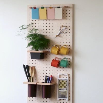 Pegboard perforated panel - Modular wooden wall shelf - 96 cm - Birch