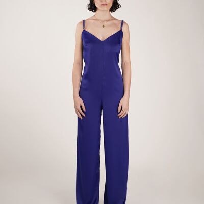 Blauer Satin-Pyjama-Overall für Damen von Jama