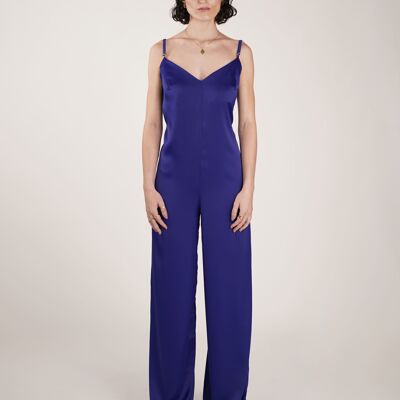 Combinaison pyjama femme Jama satin bleue