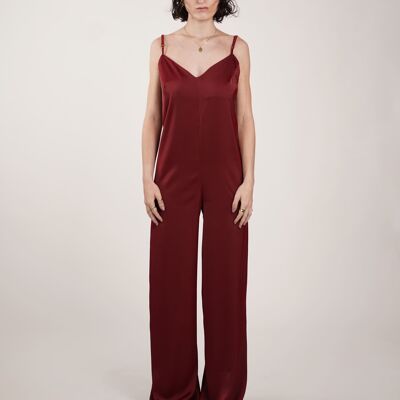 Combinaison pyjama femme Jama satin bordeaux