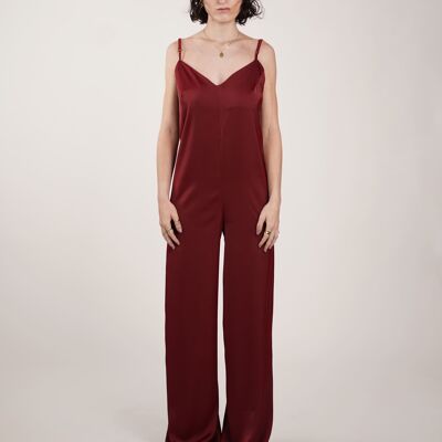 Burgunderfarbener Satin-Pyjama-Overall für Damen von Jama