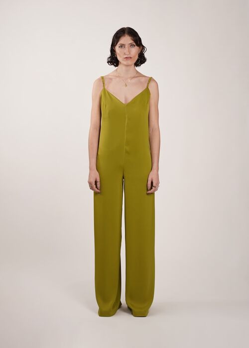 Combinaison pyjama femme Jama satin verte