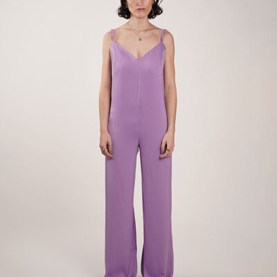 Jama Damen-Pyjama-Overall aus lila Satin