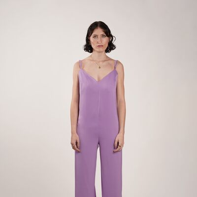 Jama Damen-Pyjama-Overall aus lila Satin