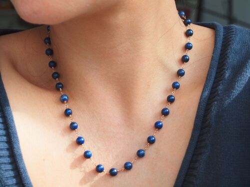 Collier classique en lapis lazuli avec pierres précieuses, collier en pierre bleue enroulé, réglable, collier bleu, bijoux bleus