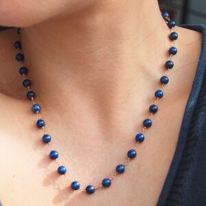 Collier classique en lapis lazuli avec pierres précieuses, collier en pierre bleue enroulé, réglable, collier bleu, bijoux bleus