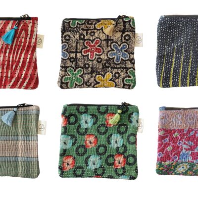 Set of 6 kantha pouches N°46