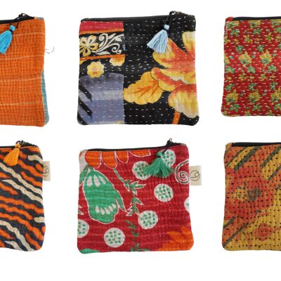 Set of 6 kantha pouches N°52