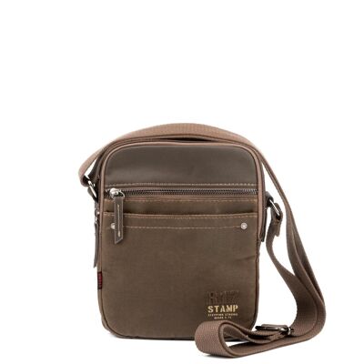 Bolso bandolera STAMP ST1824, hombre, lona encerada, color taupe