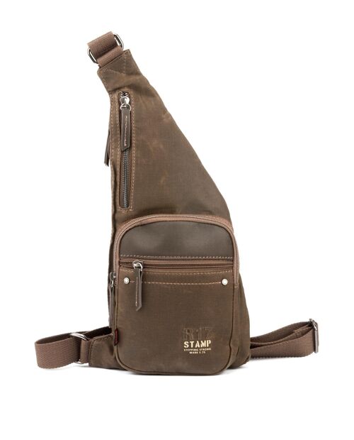 Mochila cruzada STAMP ST1829, hombre, lona encerada, color taupe