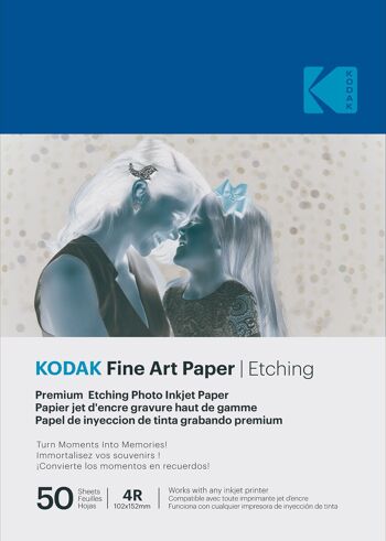 KODAK Fine Art Paper/Etching - Pack de 50 feuilles de papier photo haut de gamme texturé - Format 10 x 15 cm (A6) - Finition mate effet gravure - 210 gsm - Compatible toute imprimante jet d'encre 2