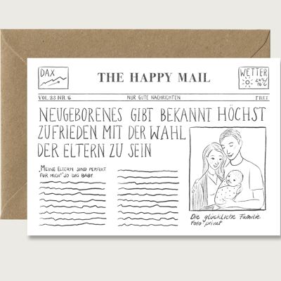 Birth card "News" - folding card | Watercolor | Illustration | funny | newspaper | Baby | Neutral || Mother's Day greeting card folding card HEART & PAPER