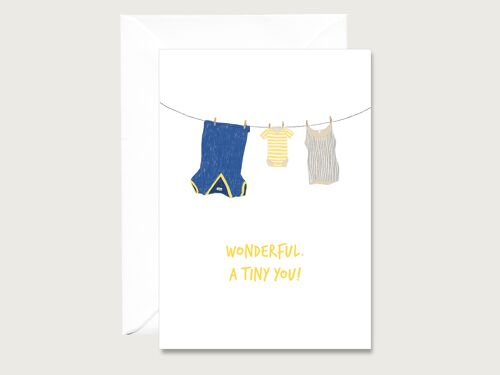 Karte zur Geburt "Tiny you" - Klappkarte | Illustration | Wäsche | Baby | Neutral | Grußkarte