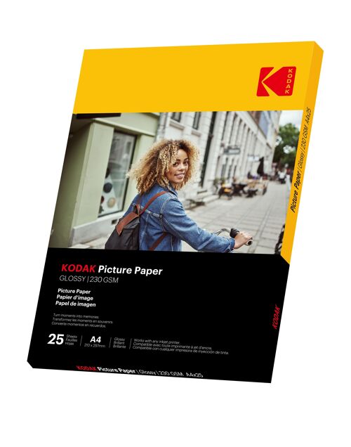 KODAK 9891266 - 25 feuilles de papier photo 230g/m², brillant, Format A4 (21x29,7cm), Impression Jet d’encre