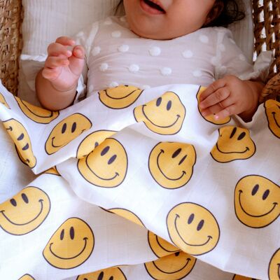 Coperta fasciatoio in mussola per bebè Smiley