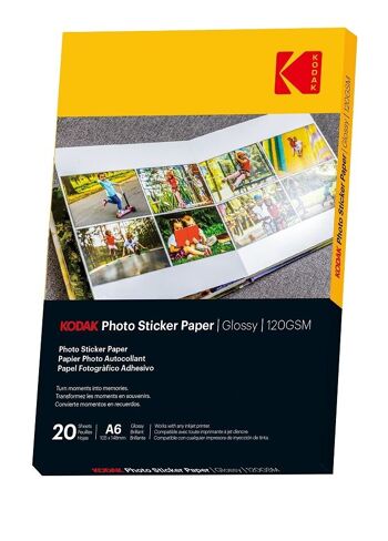 KODAK Photo Sticker Paper - Pack de 10 feuilles de papier photo autocollant - Format 21 x 29.7 cm (A4) - Finition brillante - 120 gsm - Compatible avec imprimantes jet d'encre - Blanc 2