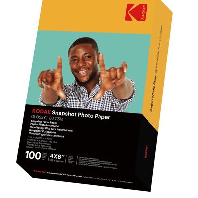 KODAK Papiers Photo Instantanés - Pack de 100 feuilles de papier photo - Format 102x152mm) - Finition brillante - 180 gsm - Compatible avec imprimantes jet d'encre"