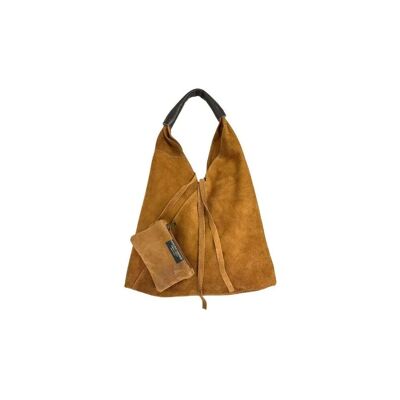 Grand sac à bandoulière en croûte de cuir pour femme avec sac à main supplémentaire