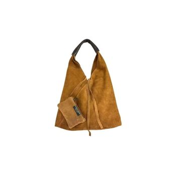 Grand sac à bandoulière en croûte de cuir pour femme avec sac à main supplémentaire 1