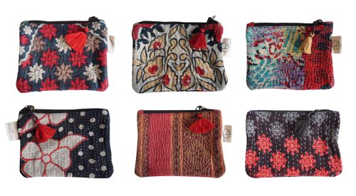 Set de 6 petites pochettes en kantha N°50