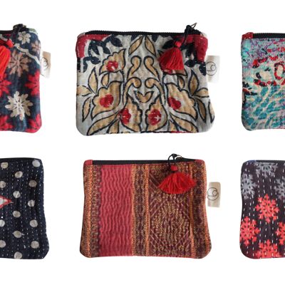 Set of 6 small kantha pouches N°50