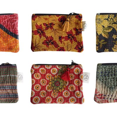 Set of 6 small kantha pouches N°52