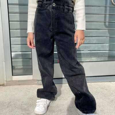 Jeans neri larghi, elasticizzati, a vita alta per bambina