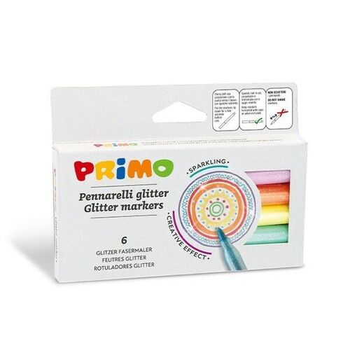 Glitter markers, in carton box, 6 colours