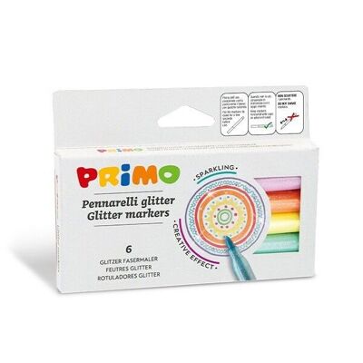 Pennarelli glitter, in scatola di cartone, 6 colori