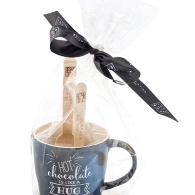 Love in a Box Mug avec 2x cuillères à chocolat chaud Chocolat au lait