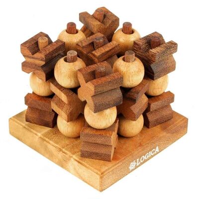 Logic Giochi Game Wooden 3D Tic Tac Toe, LG138, 10.5×10.5x10cm