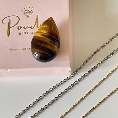 Francesca long necklace in natural stone - Tiger's Eye